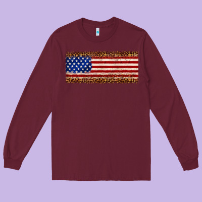 Usa Flag Leopard Long Sleeve Tee Designed By Jahusdesignshop