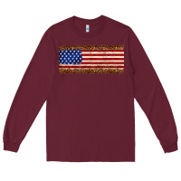 Burgundy usa flag leopard Long Sleeve Tee - JahusDesignShop