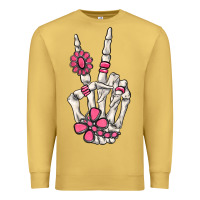 Antique Gold pink gemstone peace skeleton hand Premium Sweatshirt - MaliasSmallBusiness