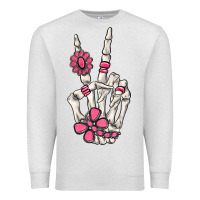 Oatmeal Heather pink gemstone peace skeleton hand Premium Sweatshirt - MaliasSmallBusiness