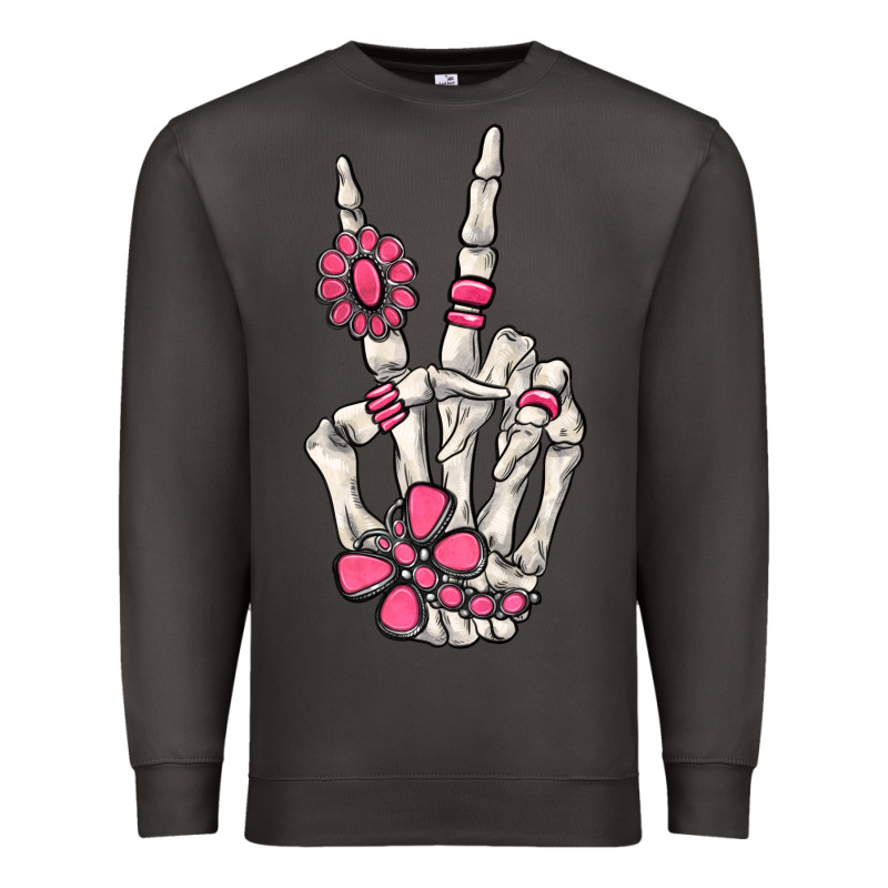 Pink Gemstone Peace Skeleton Hand Premium Sweatshirt by MaliasSmallBusiness | Teevron