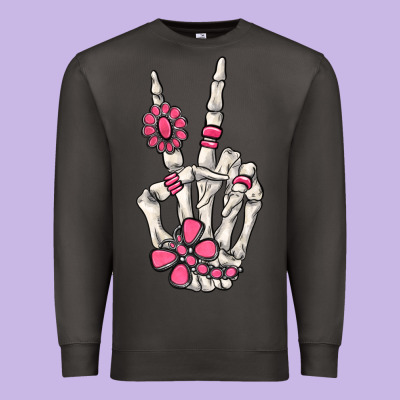 Pink Gemstone Peace Skeleton Hand Premium Sweatshirt Designed By Maliassmallbusiness