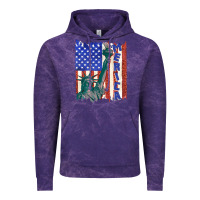 Cloud Purple usa flag with statue of liberty Vintage Hoodie - texasbilliewilder