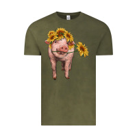 Vintage Olive pig with sunflowers Vintage Tee - RanaPortraitStore