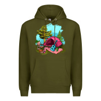 Army Green Glamping Camp And Pink Tent Premium Hoodie - BundleAndBundleShop