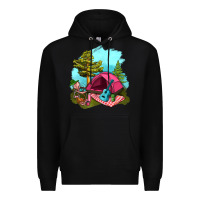 Black Glamping Camp And Pink Tent Premium Hoodie - BundleAndBundleShop