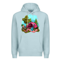 Blue Mist Glamping Camp And Pink Tent Premium Hoodie - BundleAndBundleShop
