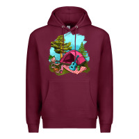 Burgundy Glamping Camp And Pink Tent Premium Hoodie - BundleAndBundleShop