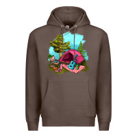 Coffee Glamping Camp And Pink Tent Premium Hoodie - BundleAndBundleShop