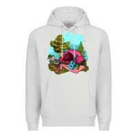 Dove Grey Glamping Camp And Pink Tent Premium Hoodie - BundleAndBundleShop