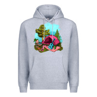 Heather Grey Glamping Camp And Pink Tent Premium Hoodie - BundleAndBundleShop