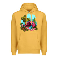 Mustard Glamping Camp And Pink Tent Premium Hoodie - BundleAndBundleShop
