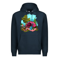 Navy Glamping Camp And Pink Tent Premium Hoodie - BundleAndBundleShop