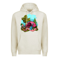 Oatmeal Heather Glamping Camp And Pink Tent Premium Hoodie - BundleAndBundleShop