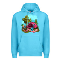 Ocean Blue Glamping Camp And Pink Tent Premium Hoodie - BundleAndBundleShop