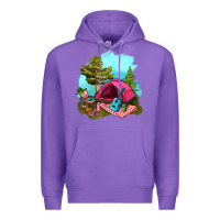 Purple Glamping Camp And Pink Tent Premium Hoodie - BundleAndBundleShop