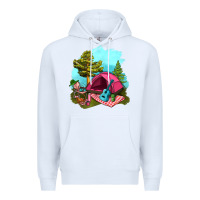 White Glamping Camp And Pink Tent Premium Hoodie - BundleAndBundleShop