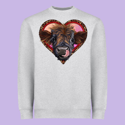 Leopard Heart Highland Calf Heavyweight Sweatshirt Designed By Ranaportraitstore