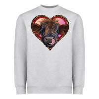 Heather Grey leopard heart highland calf Heavyweight Sweatshirt - RanaPortraitStore