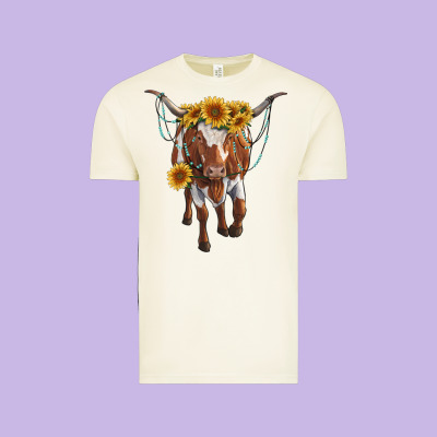 Longhorn Cow With Sunflowers Vintage Tee Designed By Ranaportraitstore