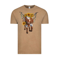 Vintage Coffee longhorn cow with sunflowers Vintage Tee - RanaPortraitStore