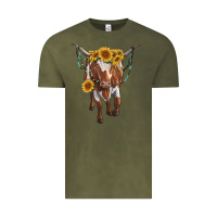 Vintage Olive longhorn cow with sunflowers Vintage Tee - RanaPortraitStore