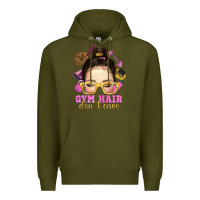 Army Green Messy Bun Gym Hair Don't Care Bbs Premium Hoodie - BundleAndBundleShop