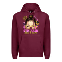 Burgundy Messy Bun Gym Hair Don't Care Bbs Premium Hoodie - BundleAndBundleShop