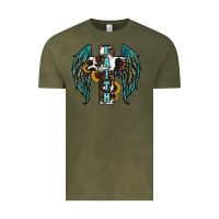 Vintage Olive western wings cross Vintage Tee - RanaPortraitStore