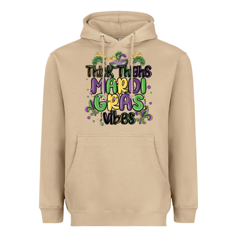 Thick Thighs Mardi Gras Vibes Heavyweight Hoodie by MaliasSmallBusiness | Teevron