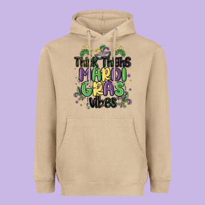 Thick Thighs Mardi Gras Vibes Heavyweight Hoodie Designed By Maliassmallbusiness