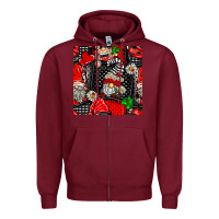 Burgundy ladybug gnomes seamless pattern Zipper Hoodie - BundleAndBundleShop