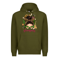 Army Green Glamping Messy Bun With Glamping Camp Tent Bbs Premium Hoodie - BundleAndBundleShop