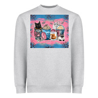 Heather Grey cat coffee cups Heavyweight Sweatshirt - Zillion Design Studio
