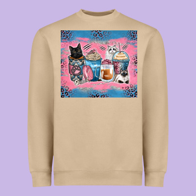 Cat Coffee Cups Heavyweight Sweatshirt Designed By Zillion Design Studio