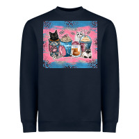 Navy cat coffee cups Heavyweight Sweatshirt - Zillion Design Studio