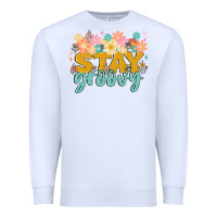 White stay groovy Premium Sweatshirt - MaliasSmallBusiness