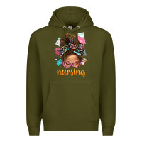 Army Green Messy Bun Nursing With Leopard Glasses Bbs Premium Hoodie - BundleAndBundleShop