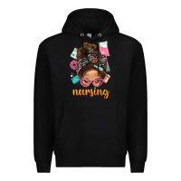 Black Messy Bun Nursing With Leopard Glasses Bbs Premium Hoodie - BundleAndBundleShop