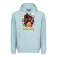 Blue Mist Messy Bun Nursing With Leopard Glasses Bbs Premium Hoodie - BundleAndBundleShop