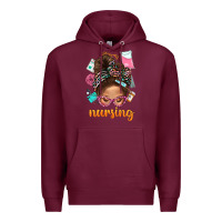 Burgundy Messy Bun Nursing With Leopard Glasses Bbs Premium Hoodie - BundleAndBundleShop
