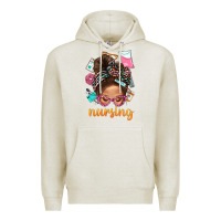 Oatmeal Heather Messy Bun Nursing With Leopard Glasses Bbs Premium Hoodie - BundleAndBundleShop