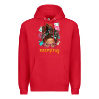 Red Messy Bun Nursing With Leopard Glasses Bbs Premium Hoodie - BundleAndBundleShop