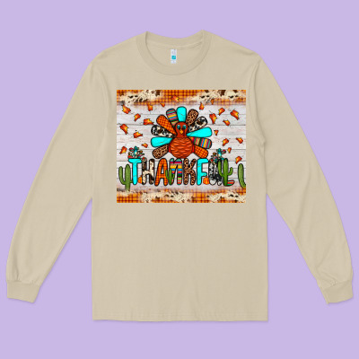 Thankful Turkey Long Sleeve Tee Designed By Jahusdesignshop