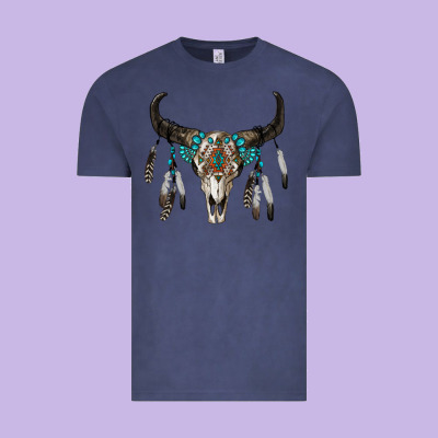 Boho Bull Skull Vintage Tee Designed By Ranaportraitstore