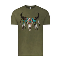 Vintage Olive boho bull skull Vintage Tee - RanaPortraitStore