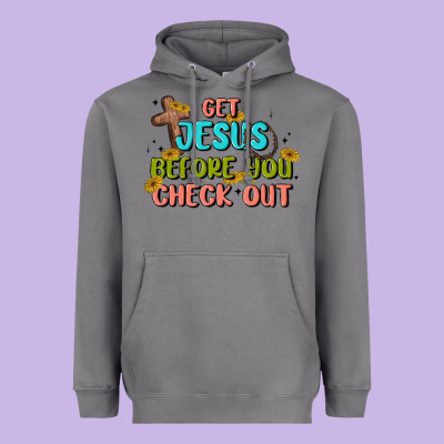 Get Jesus Before You Check Out Heavyweight Hoodie Designed By Maliassmallbusiness