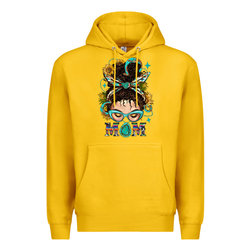 Western Messy Bun Mom With Sunflower Premium Hoodie by BundleAndBundleShop | Teevron