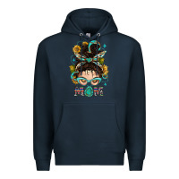 Navy Western Messy Bun Mom With Sunflower Premium Hoodie - BundleAndBundleShop