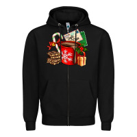 Black Christmas hot chocolate cup with gift and letters Zipper Hoodie - AdoDesignShop